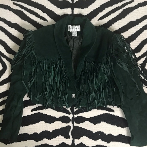 Vintage Jackets & Blazers - Vtg Cropped Fringe Leather Coat Sz M